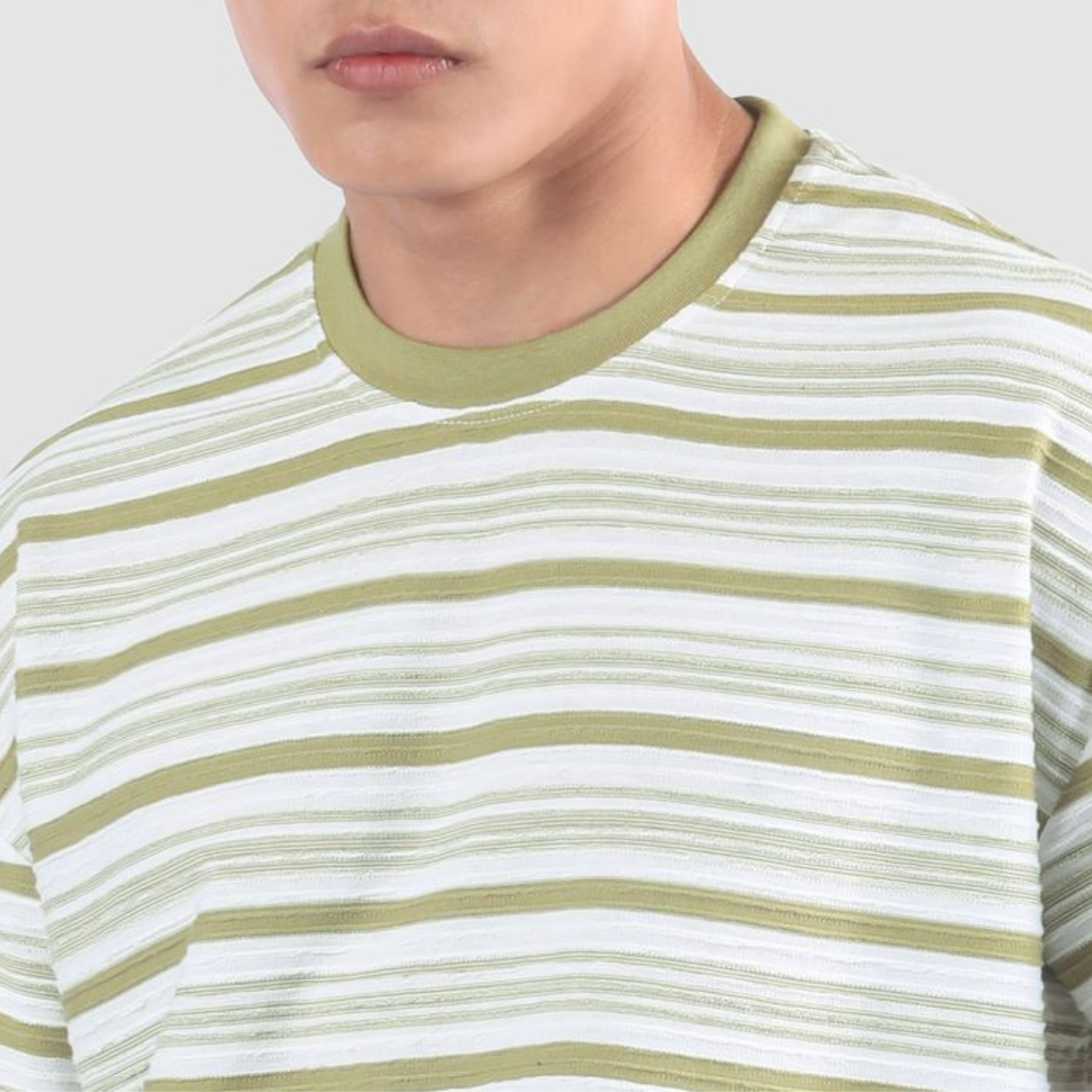 Sage Stripe Textured Oversized T-Shirt