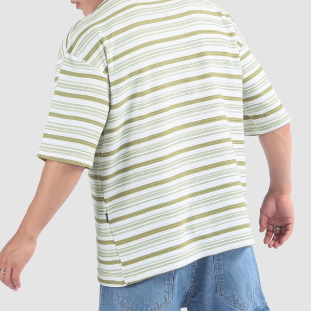 Sage Stripe Textured Oversized T-Shirt