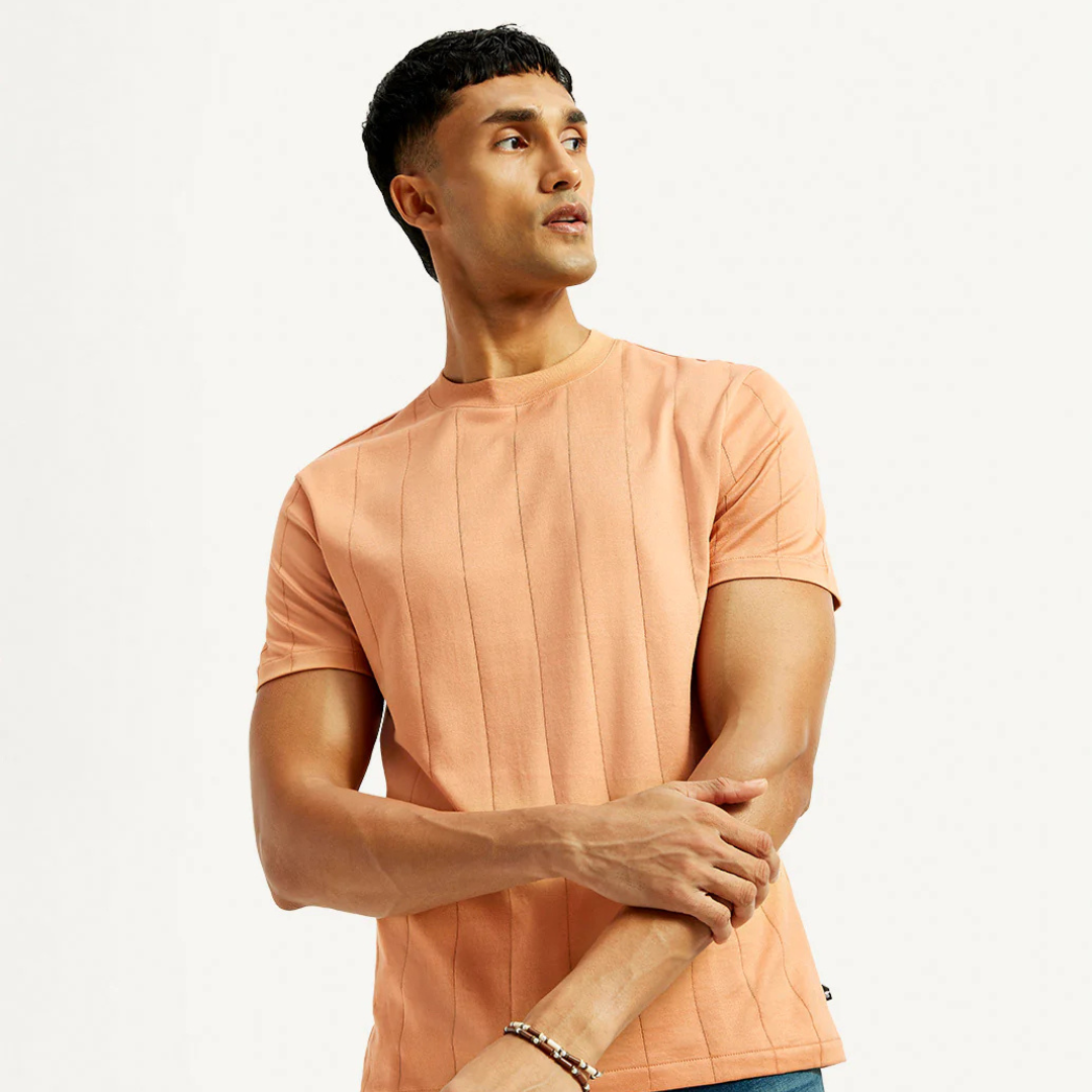 Men's Striped Peach Crew Neck Levi's T-shirt