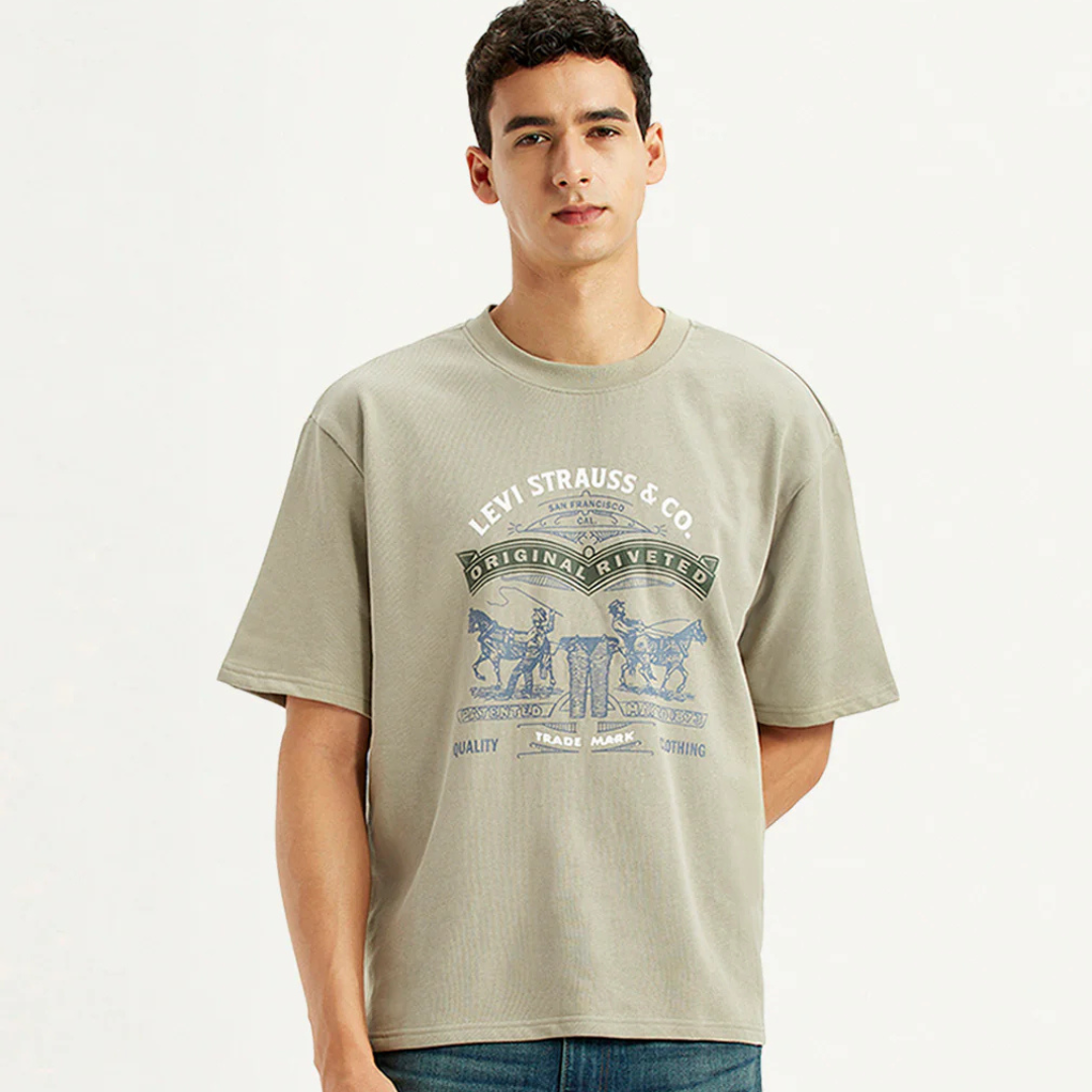 Men's Levi's Brand Logo Beige Loose Fit T-shirt