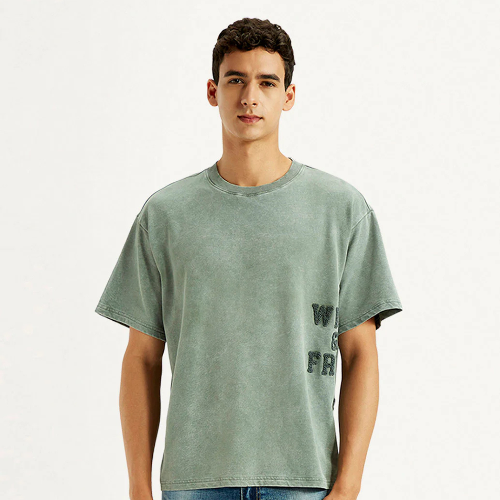 Men's Embroidered Green Boxy Levi's T-shirt