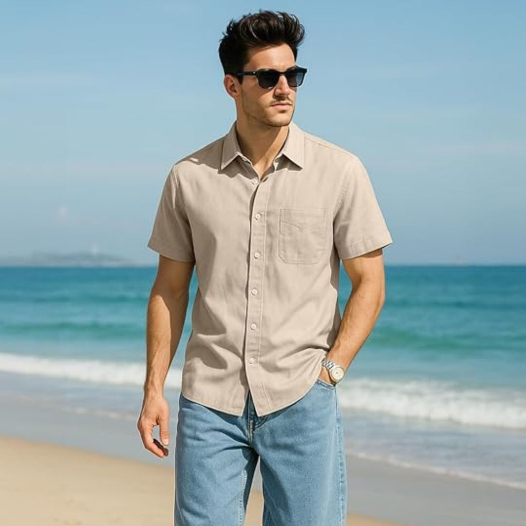 Veirdo Men’s Classic Half Sleeve Button Down Shirt