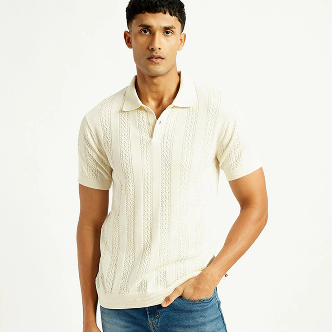 Men's Self Design Slim Fit Polo T-shirt