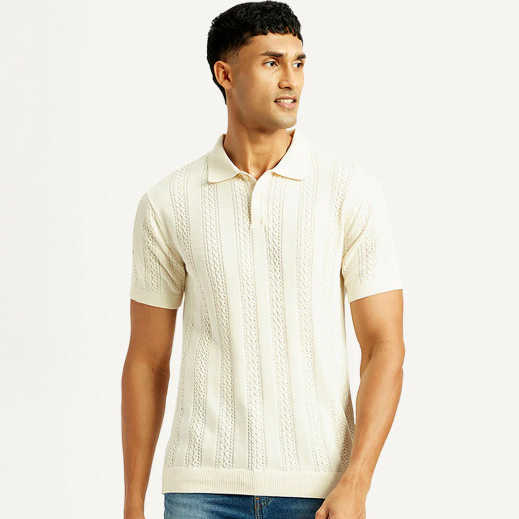 Men's Self Design Slim Fit Polo T-shirt