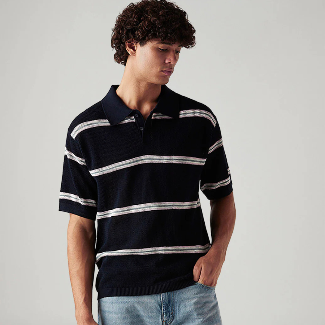 Men's Striped Navy Loose Fit Polo Levi's T-shirt