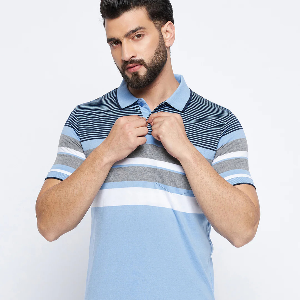 Sleeves T-shirt Color Block Pattern Chest Pocket