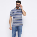 Neva Men Polo Neck Half Sleeves T-shirt Striped Pattern Chest Pocket