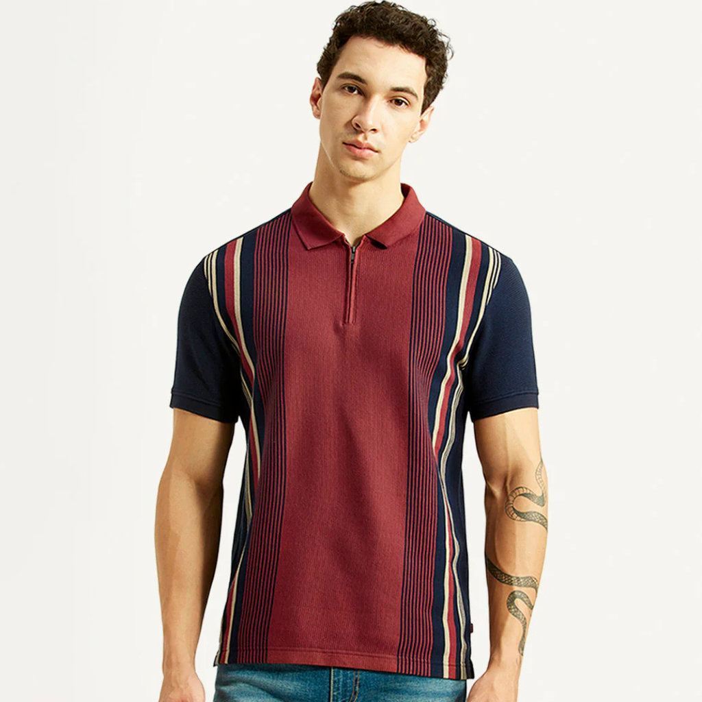 Men's Levi's Striped Maroon Slim Fit Polo T-shirt