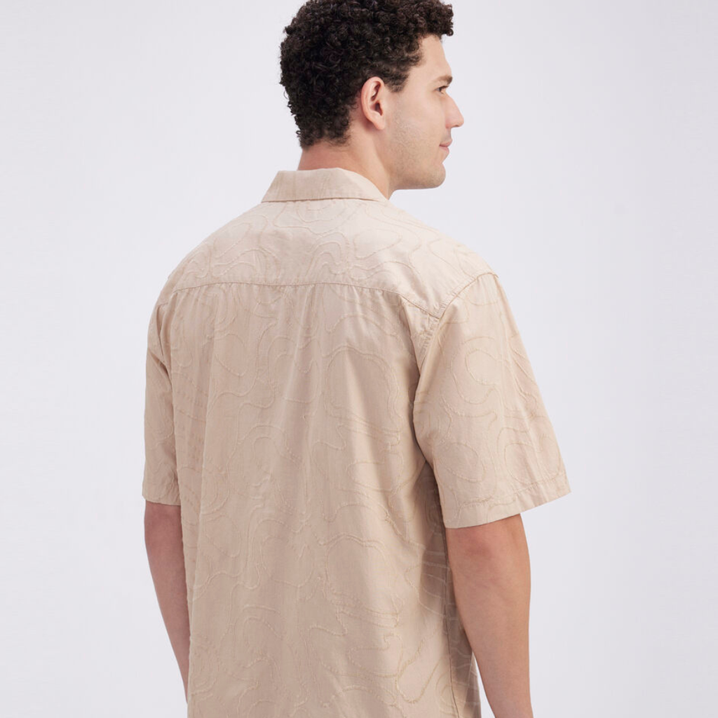 Men Beige Resort Collar Short Sleeve Shirt