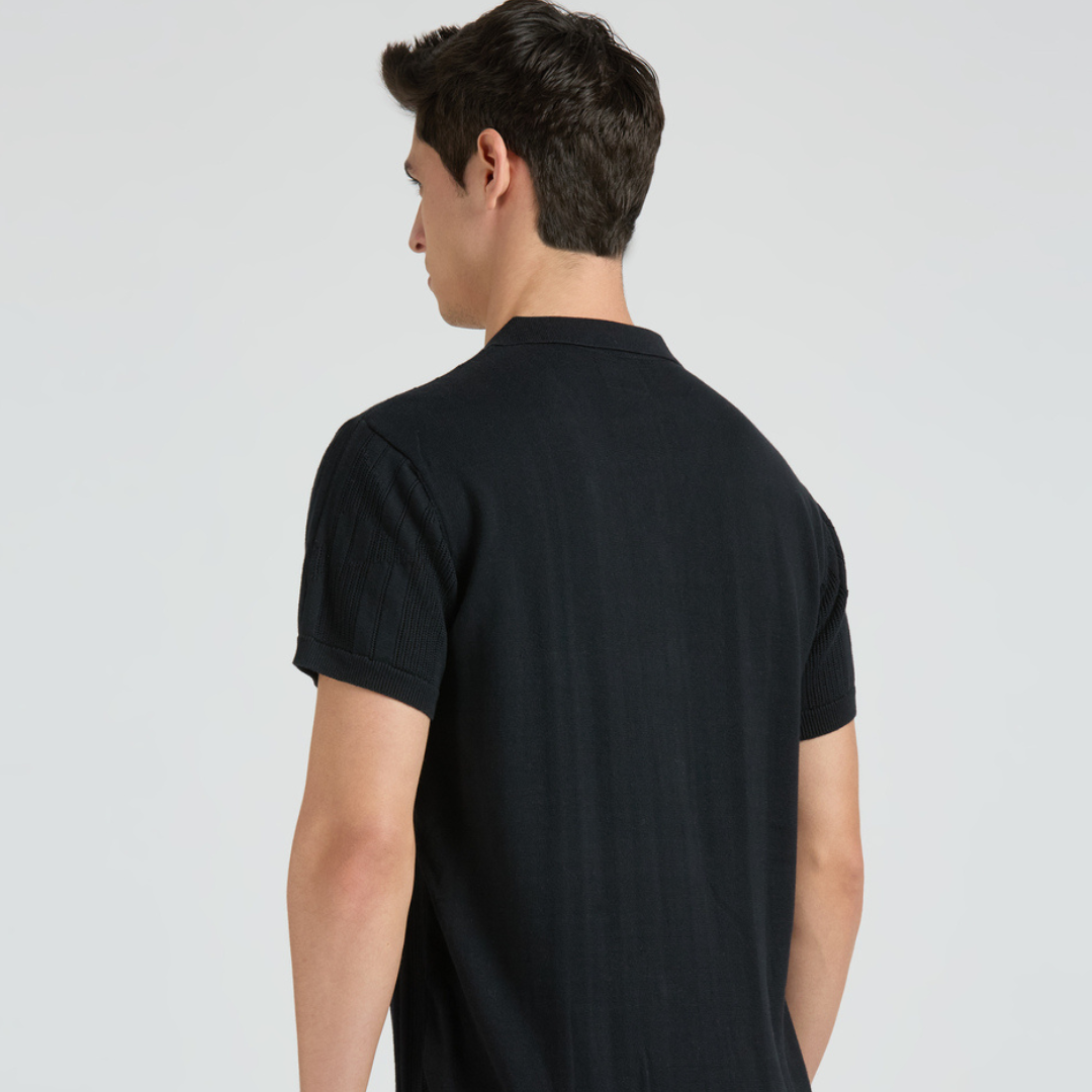 Black Resort Collar Short Sleeve Flat Knit Shirt