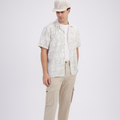 Men Beige Resort Collar Abstract Print Short Sleeve Shirt