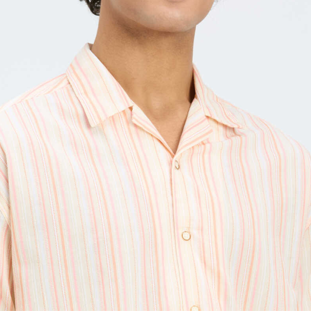 Men Orange Resort Collar Relaxed Fit Short Sleeve Shirt