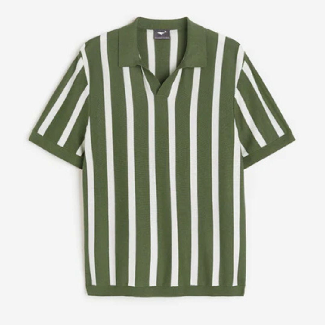 Summer Green Stripes Old Money Polo T-Shirt