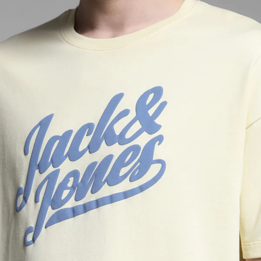 YELLOW JACK & JONES LOGO PRINT CREW NECK T-SHIRT