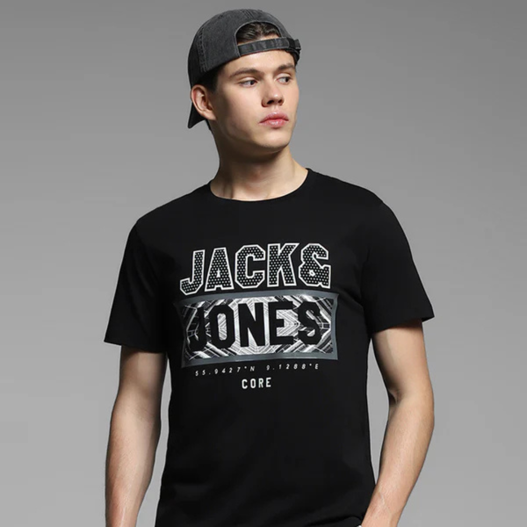BLACK JACK & JONES LOGO PRINT COTTON T-SHIRT
