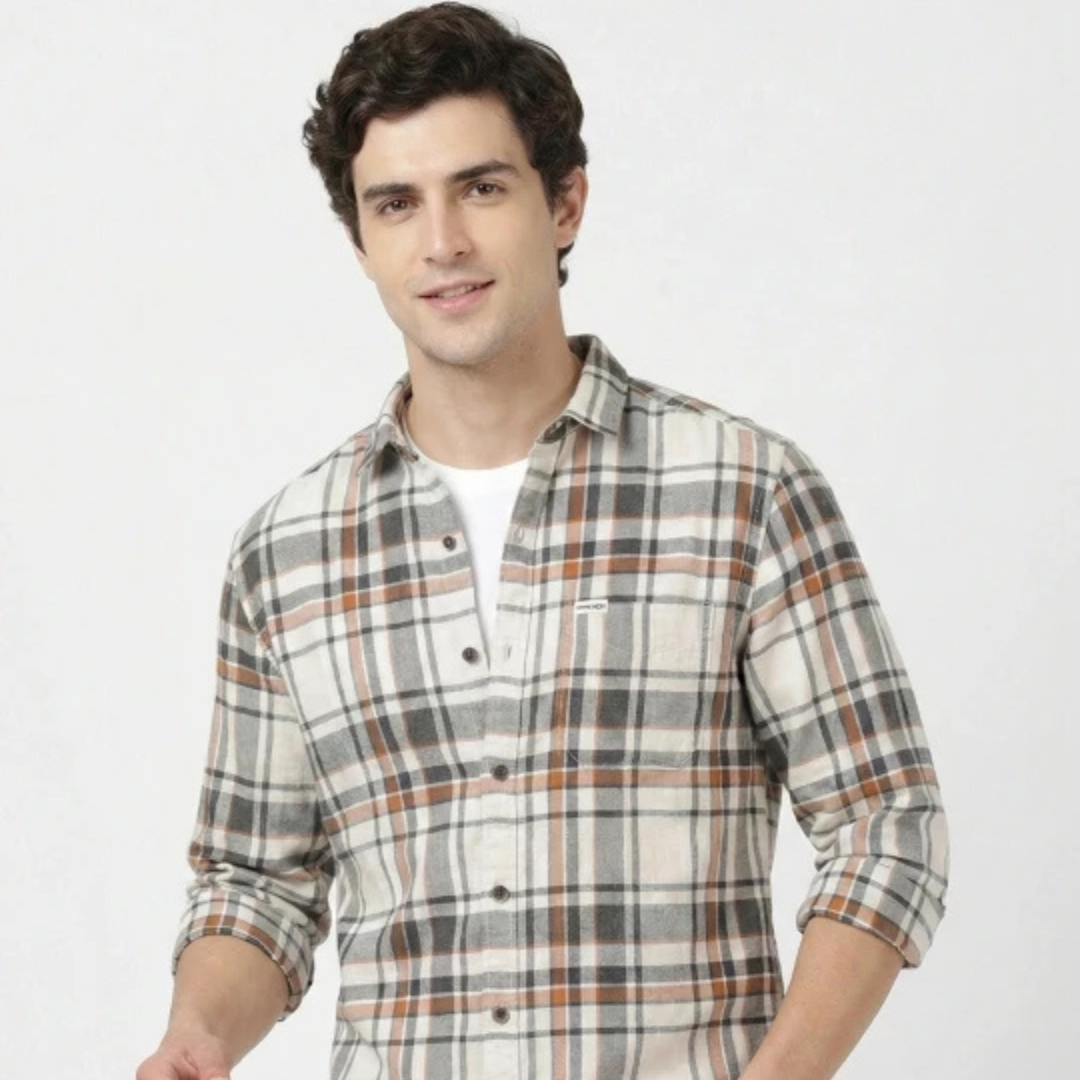 Wrangler Men Checked Grey Slim Fit Shirt