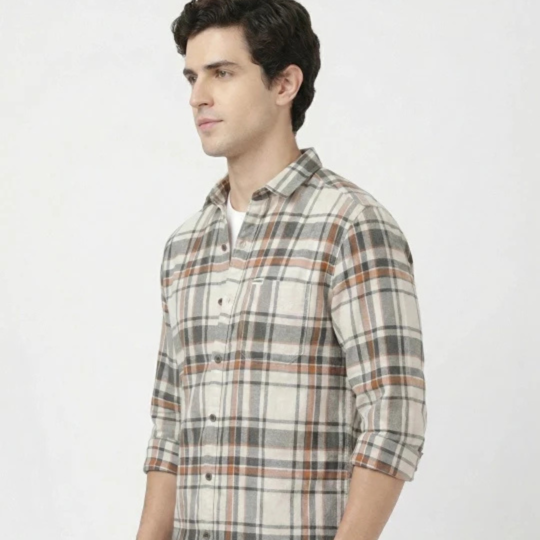 Wrangler Men Checked Grey Slim Fit Shirt