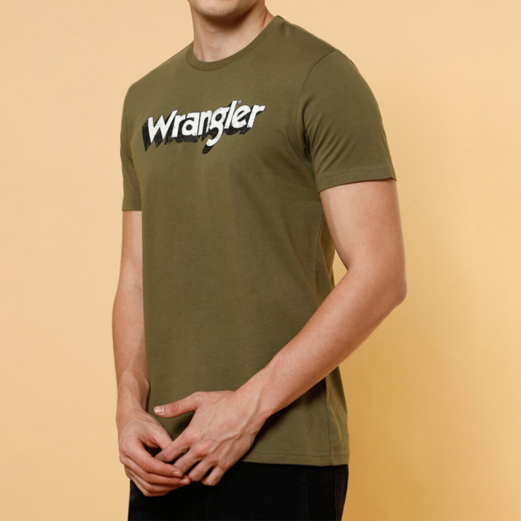 Men Wrangler Logo Green Crew Neck Regular Fit Tshirt