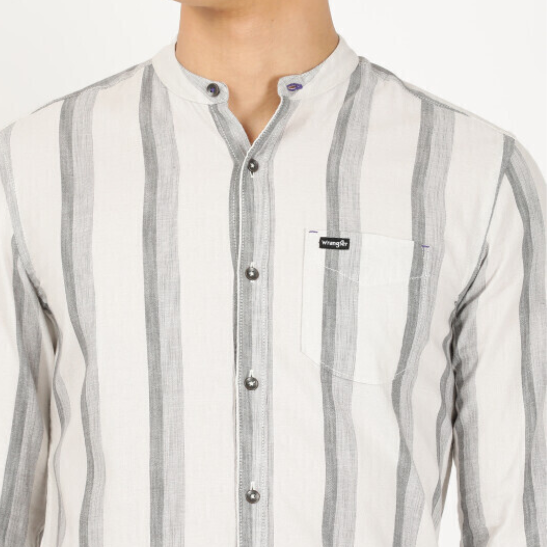 Wrangler Men Striped Grey Regular Fit Shirt