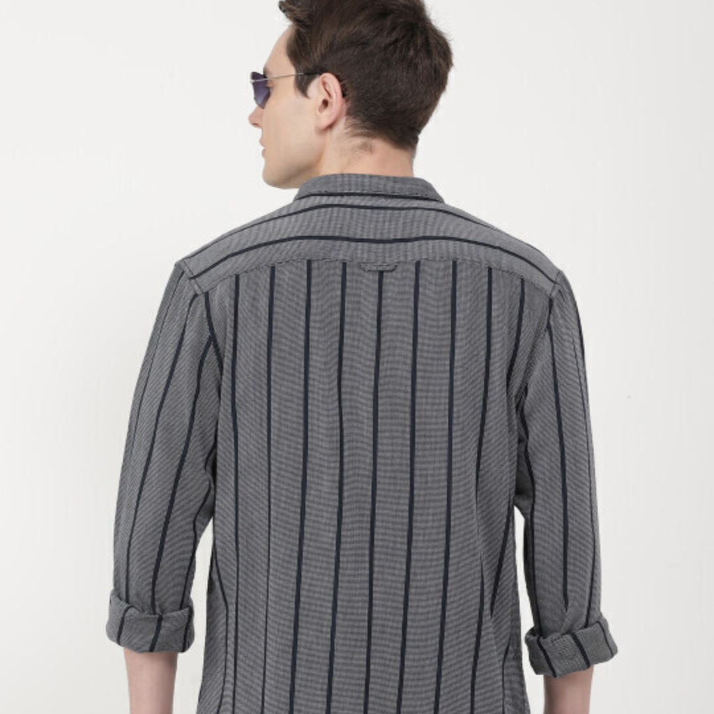 Wrangler Men Striped Blue Regular Fit Shirt