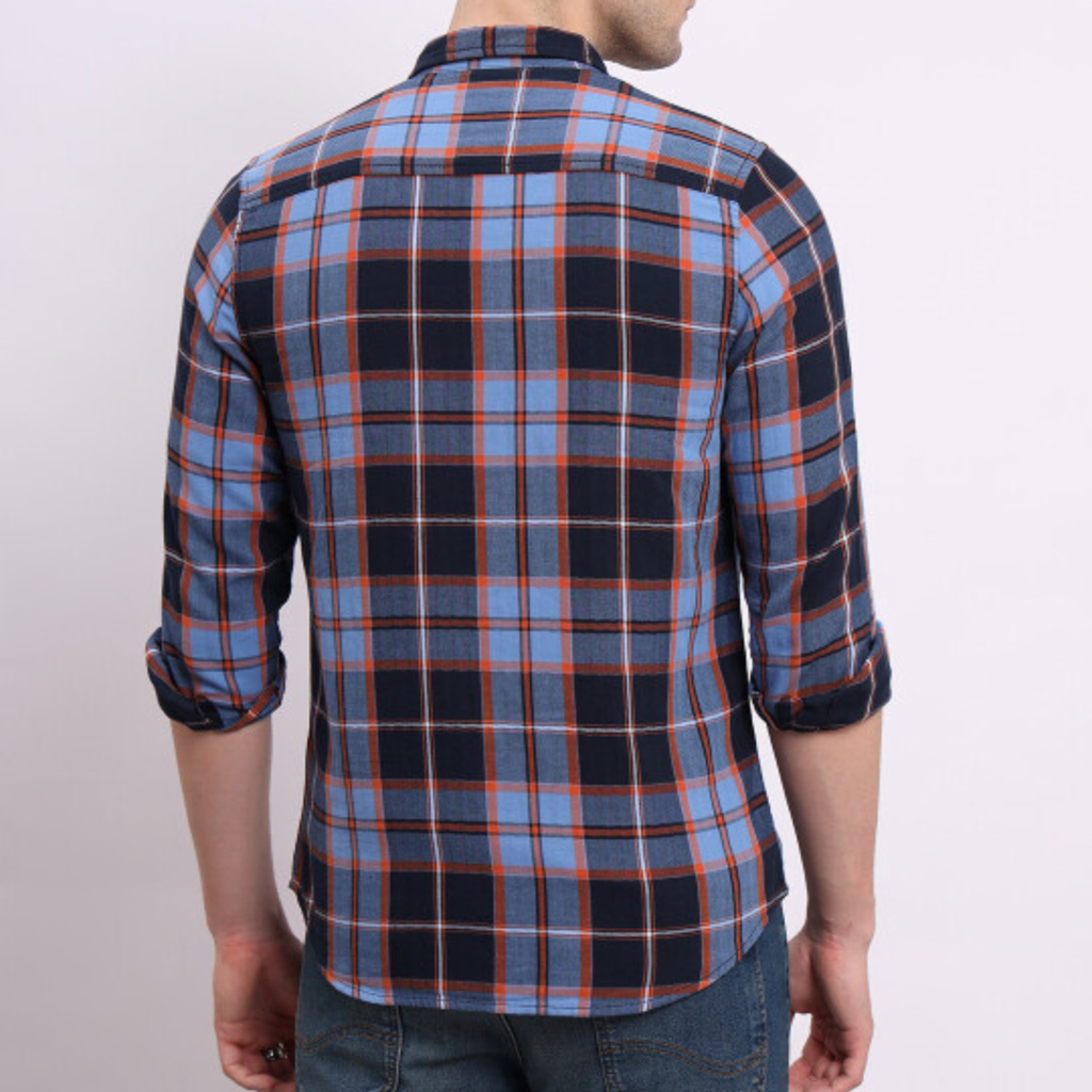 Lee Men Checked Blue Slim Fit Shirts