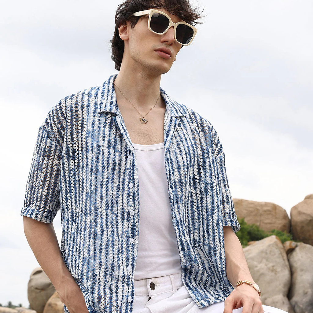 Ombre-Striped Oversized Shirt