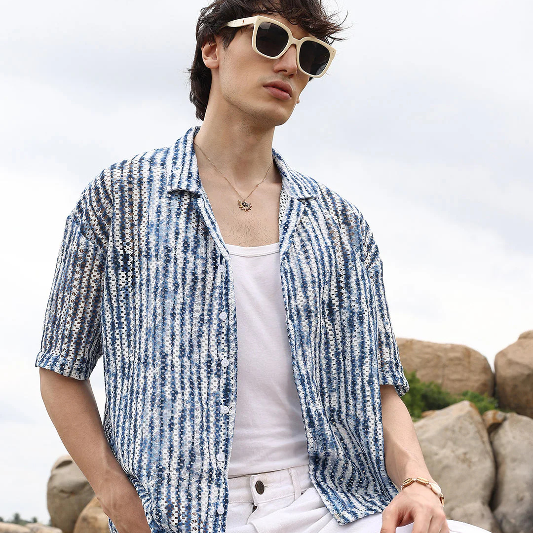 Ombre-Striped Oversized Shirt