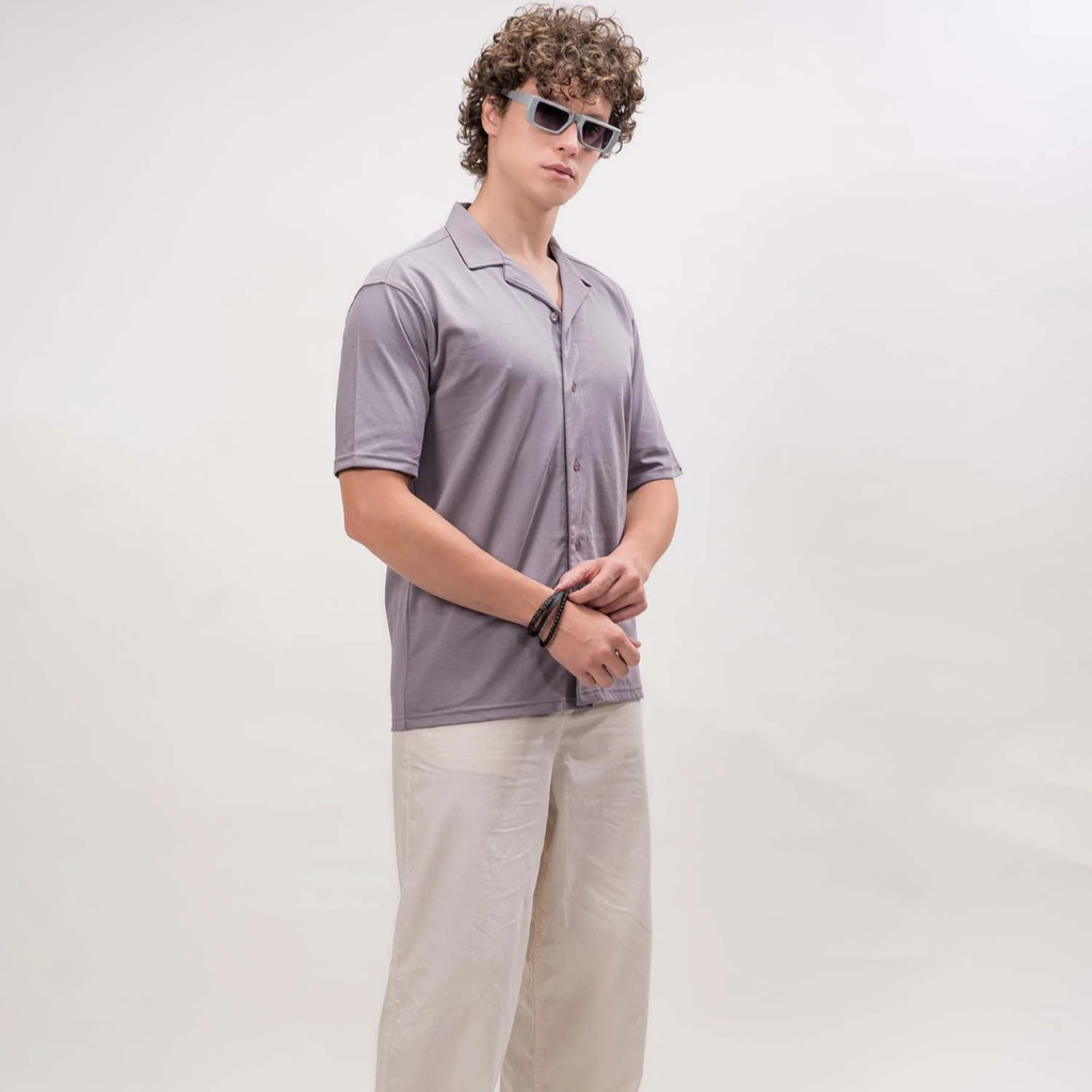 Linen look Lilac Color Half Sleeve Shirt
