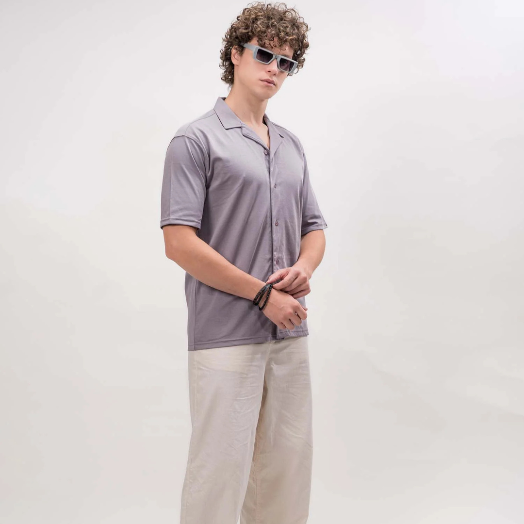 Linen look Lilac Color Half Sleeve Shirt
