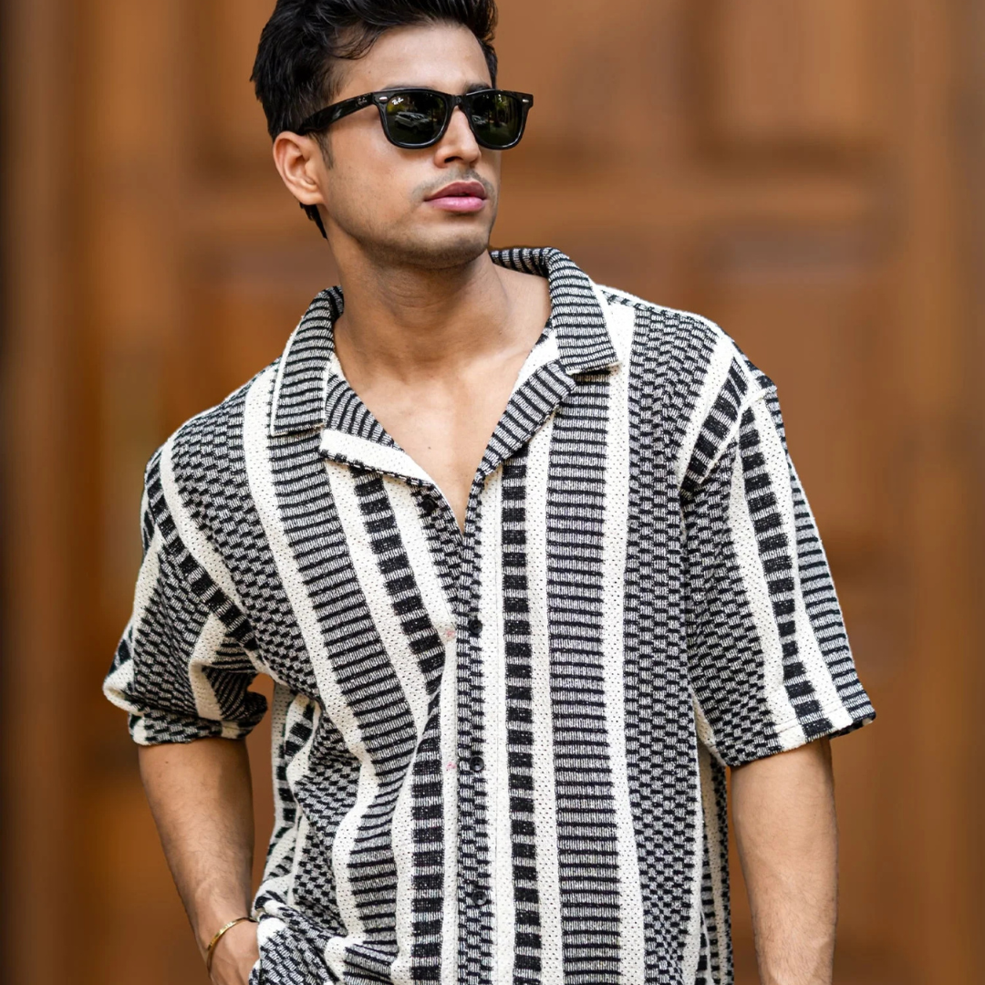 Crossweave Black Half Sleeve Shirt